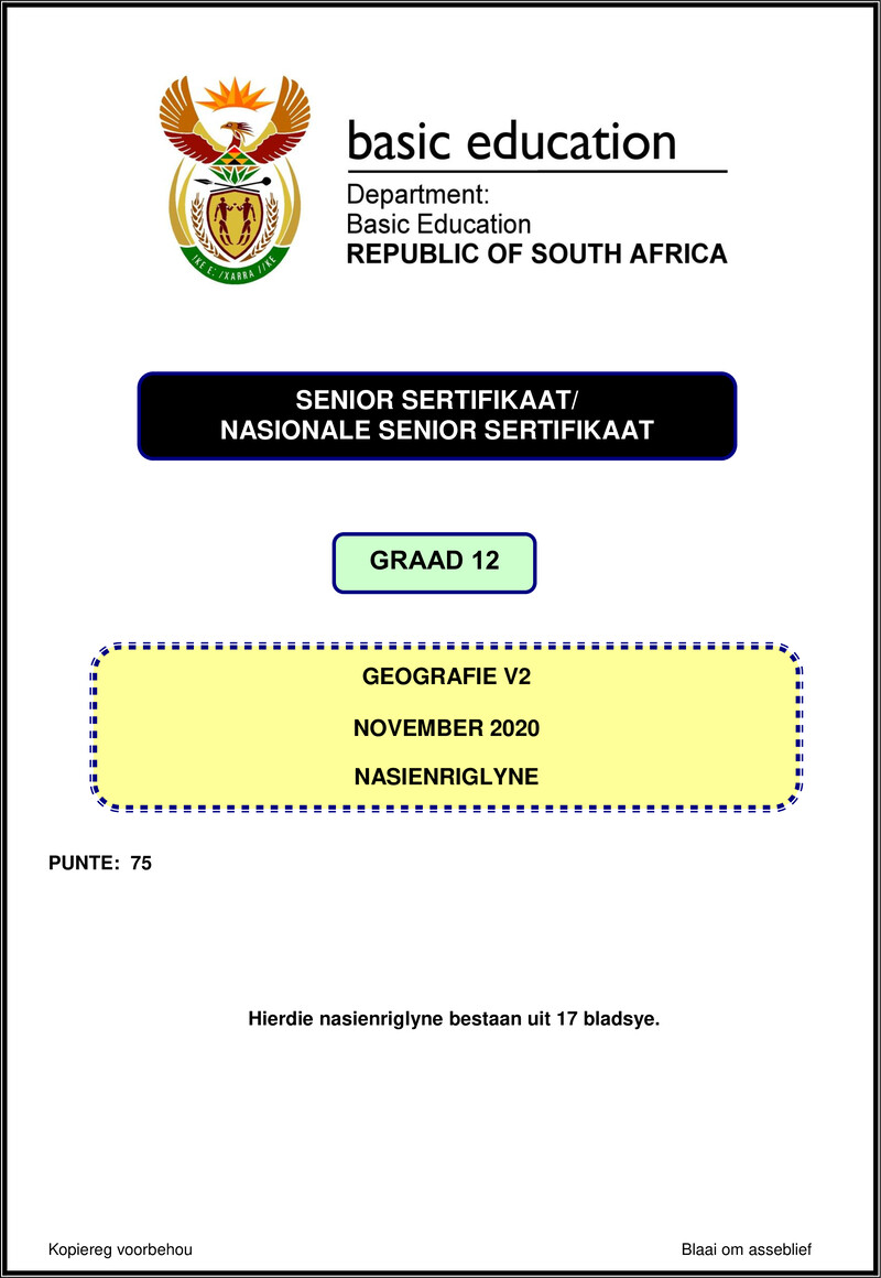 Geography P2 Nov 2020 Memo Afr Gr12