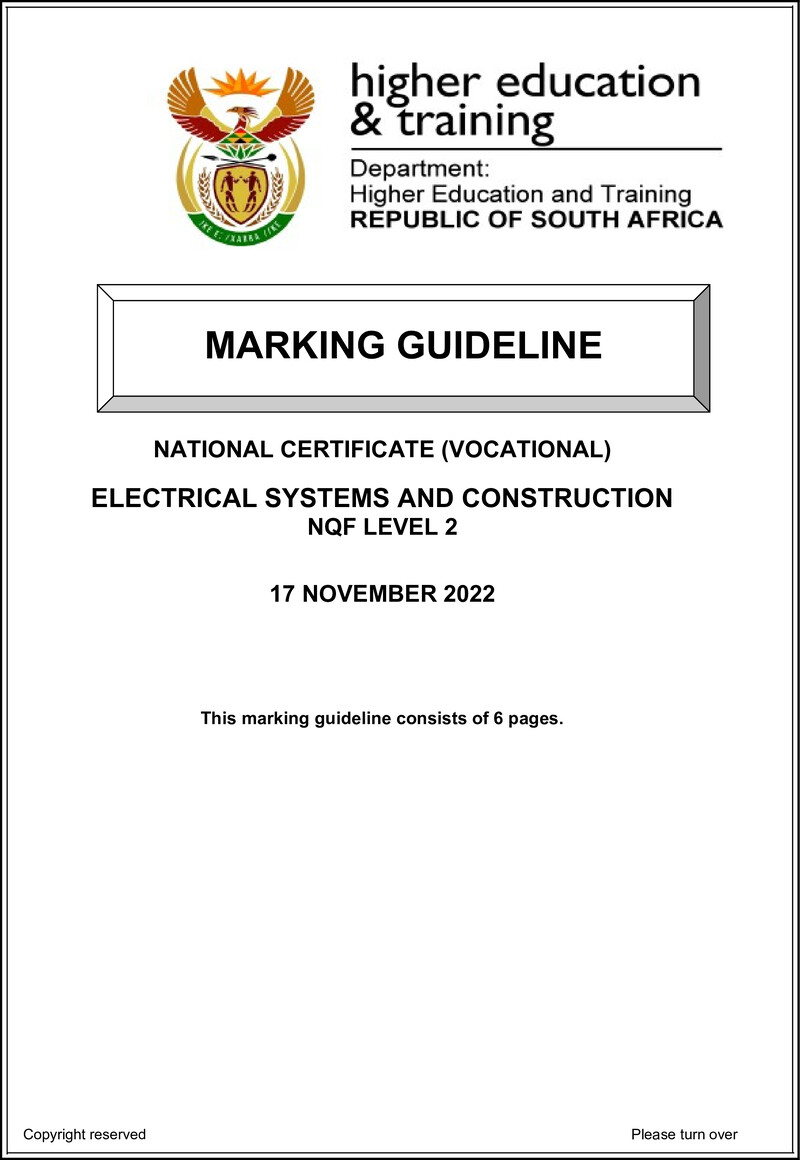 Nc910 Electrical Systems And Construction L2 Memo Nov 2022