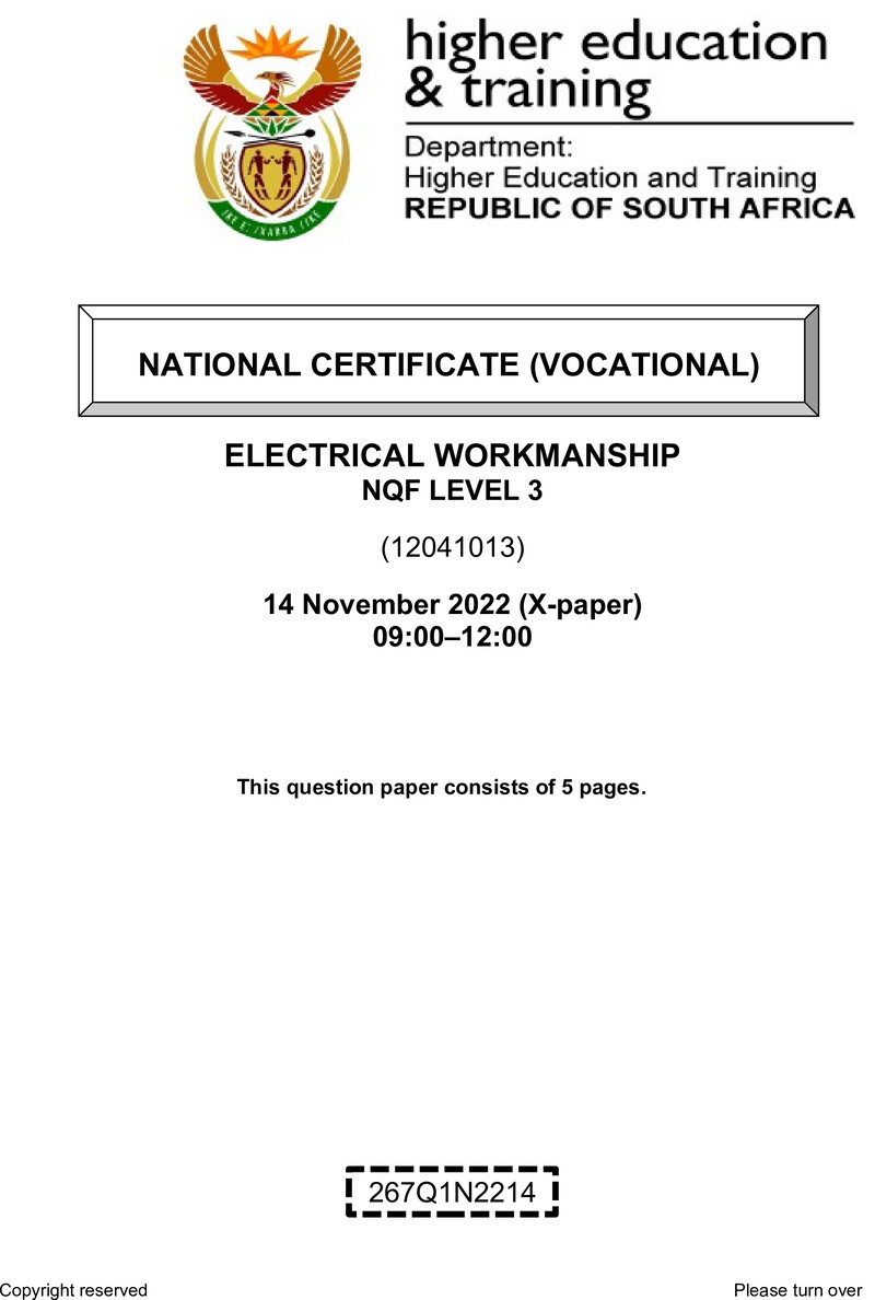Nc940 Electrical Workmanship L3 QP Nov 2022