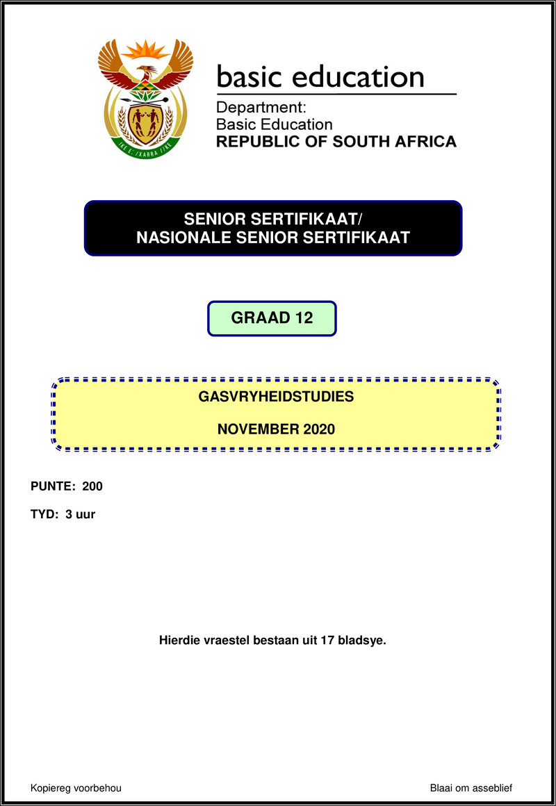 Hospitality Studies Nov 2020 Afr Gr12