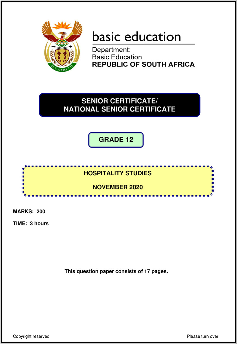 Hospitality Studies Nov 2020 Eng Gr12