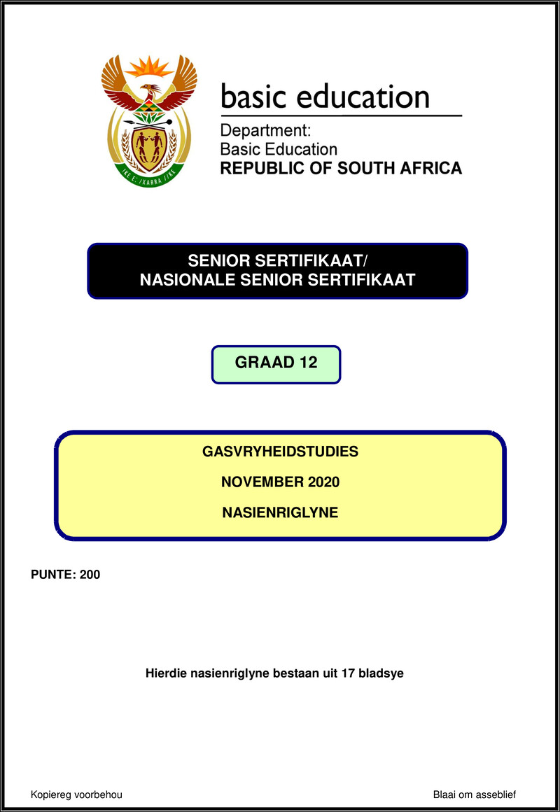 Hospitality Studies Nov 2020 Memo Afr Gr12