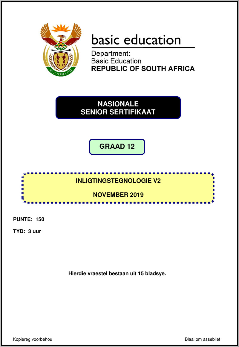 Grade 12 Information Technology past paper 2019 – information technology p2 nov 2019 afr gr12
