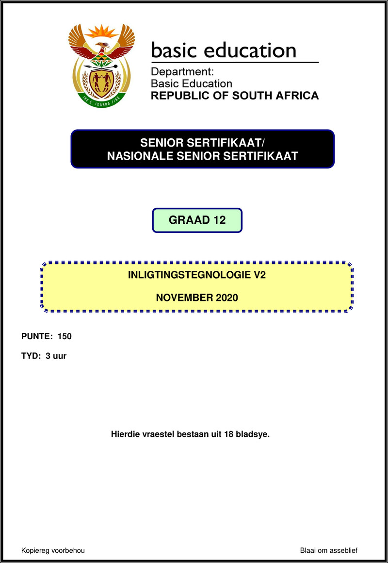 Grade 12 Information Technology past paper 2020 – information technology p2 nov 2020 afr gr12