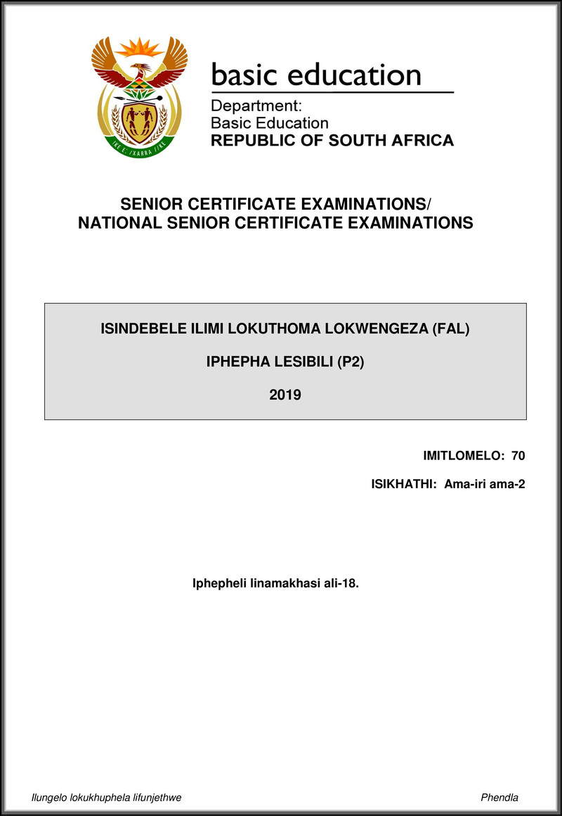 Isindebele Fal P2 May June 2019 Gr12