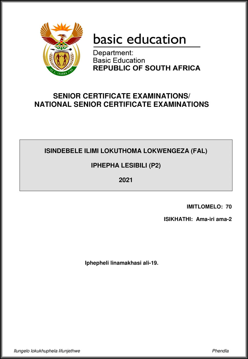 Isindebele Fal P2 May June 2021 Gr12