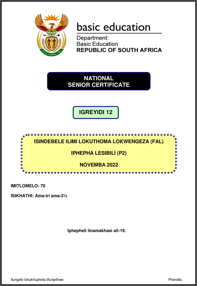 Isindebele Fal P2 Nov 2022 Gr12
