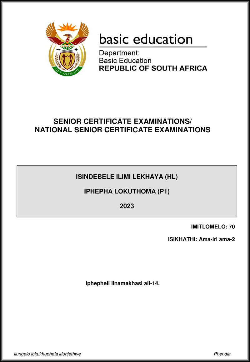 Isindebele Hl P1 May June 2023 Gr12