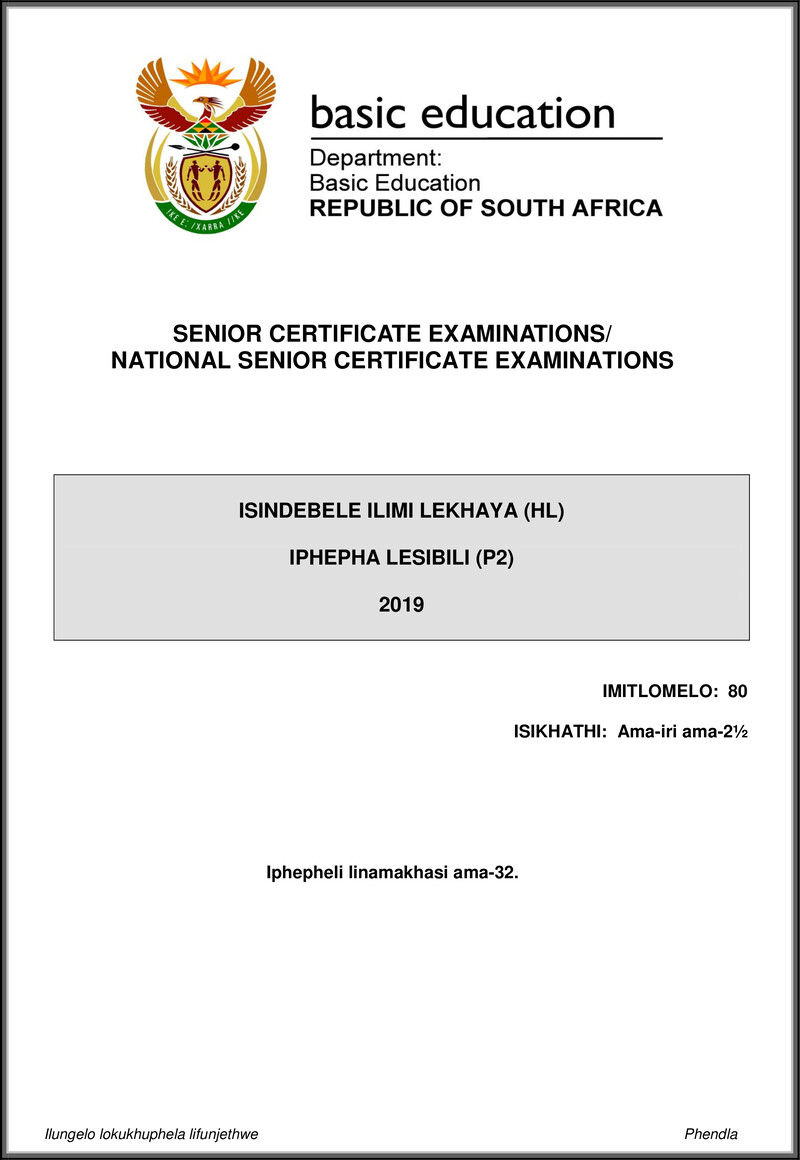 Isindebele Hl P2 May June 2019 Gr12