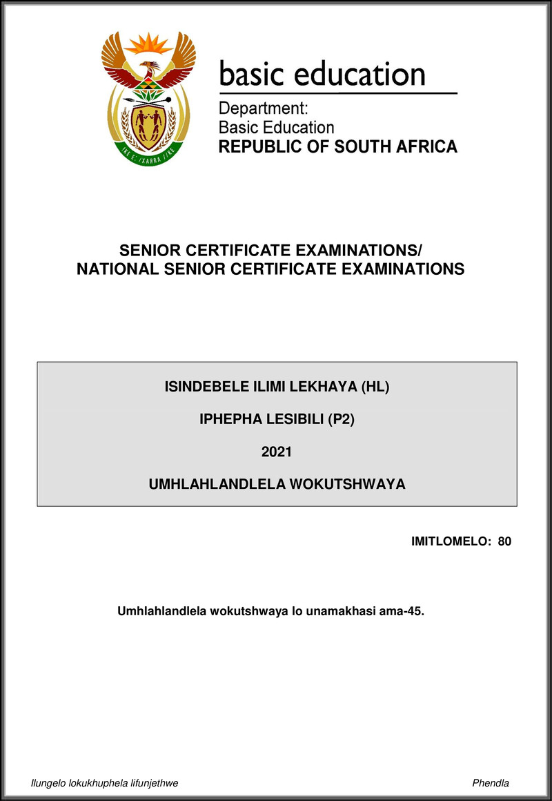 Isindebele Hl P2 May June 2021 Mg Gr12