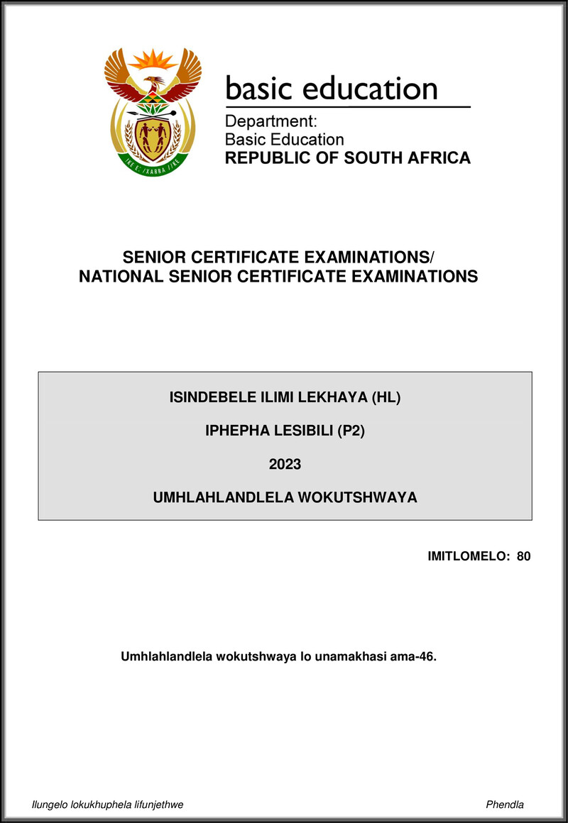 Isindebele Hl P2 May June 2023 Mg Gr12