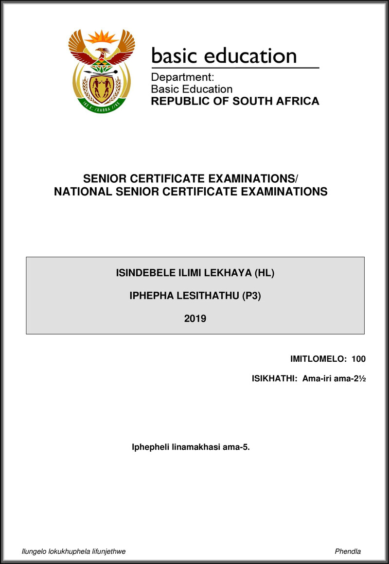 Isindebele Hl P3 May June 2019 Gr12