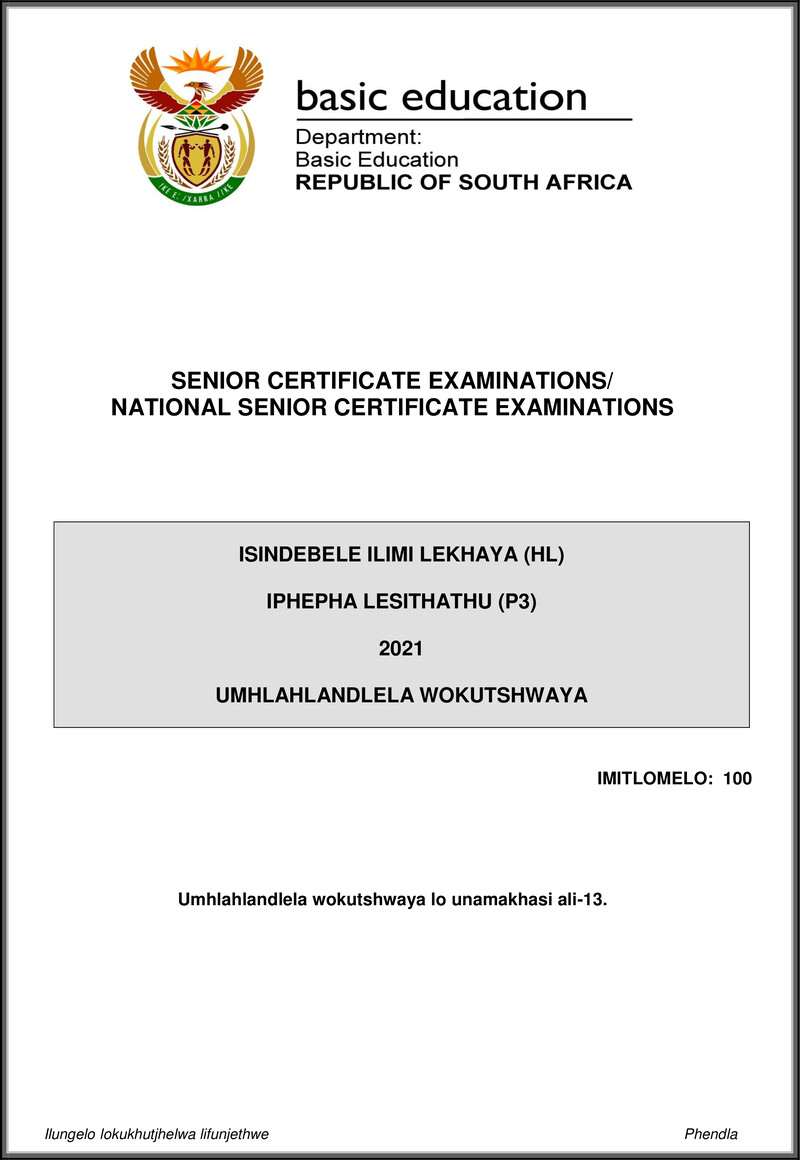 Isindebele Hl P3 May June 2021 Mg Gr12
