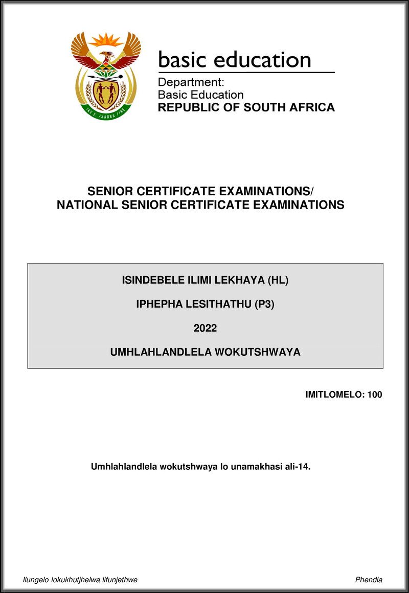 Isindebele Hl P3 May June 2022 Mg Gr12