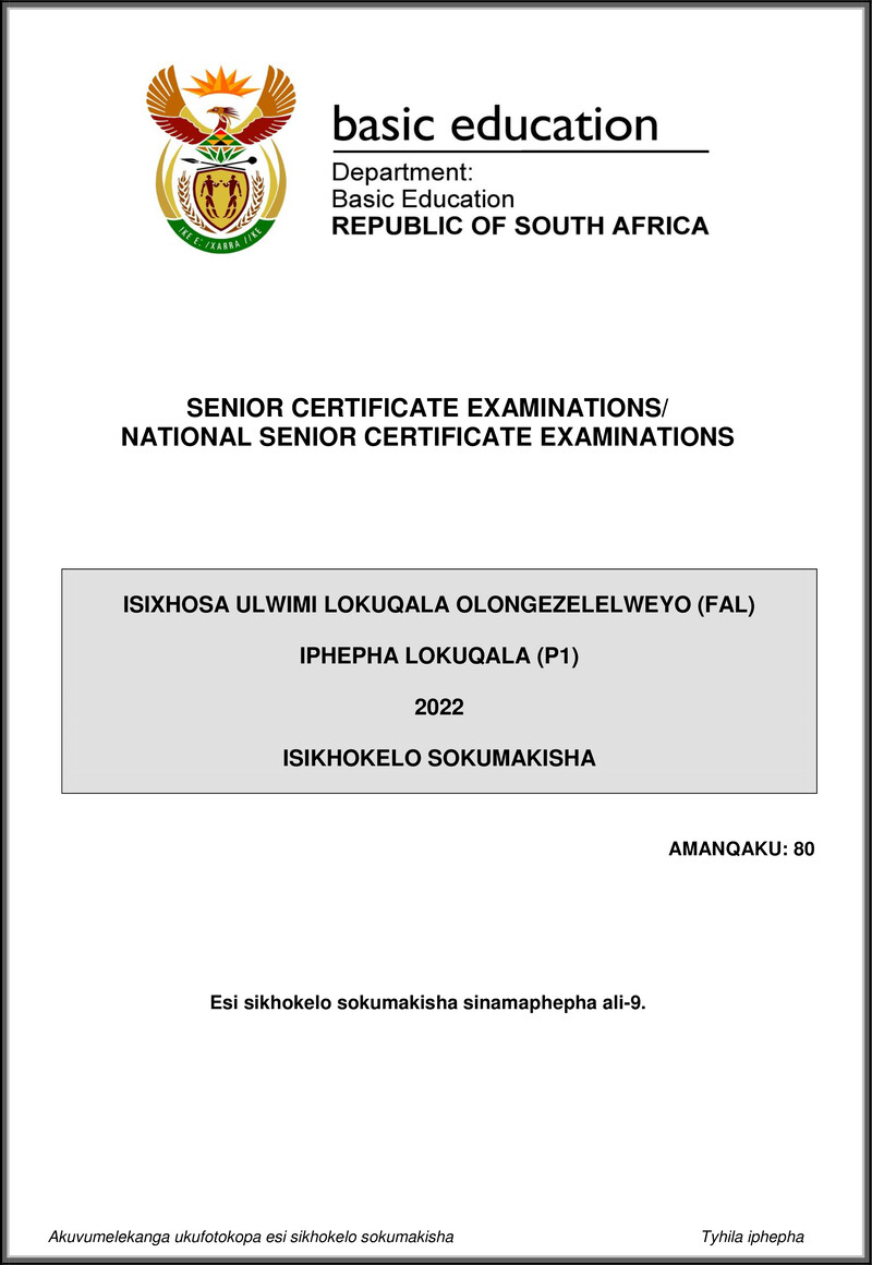 Isixhosa Fal P1 May June 2022 Mg Gr12