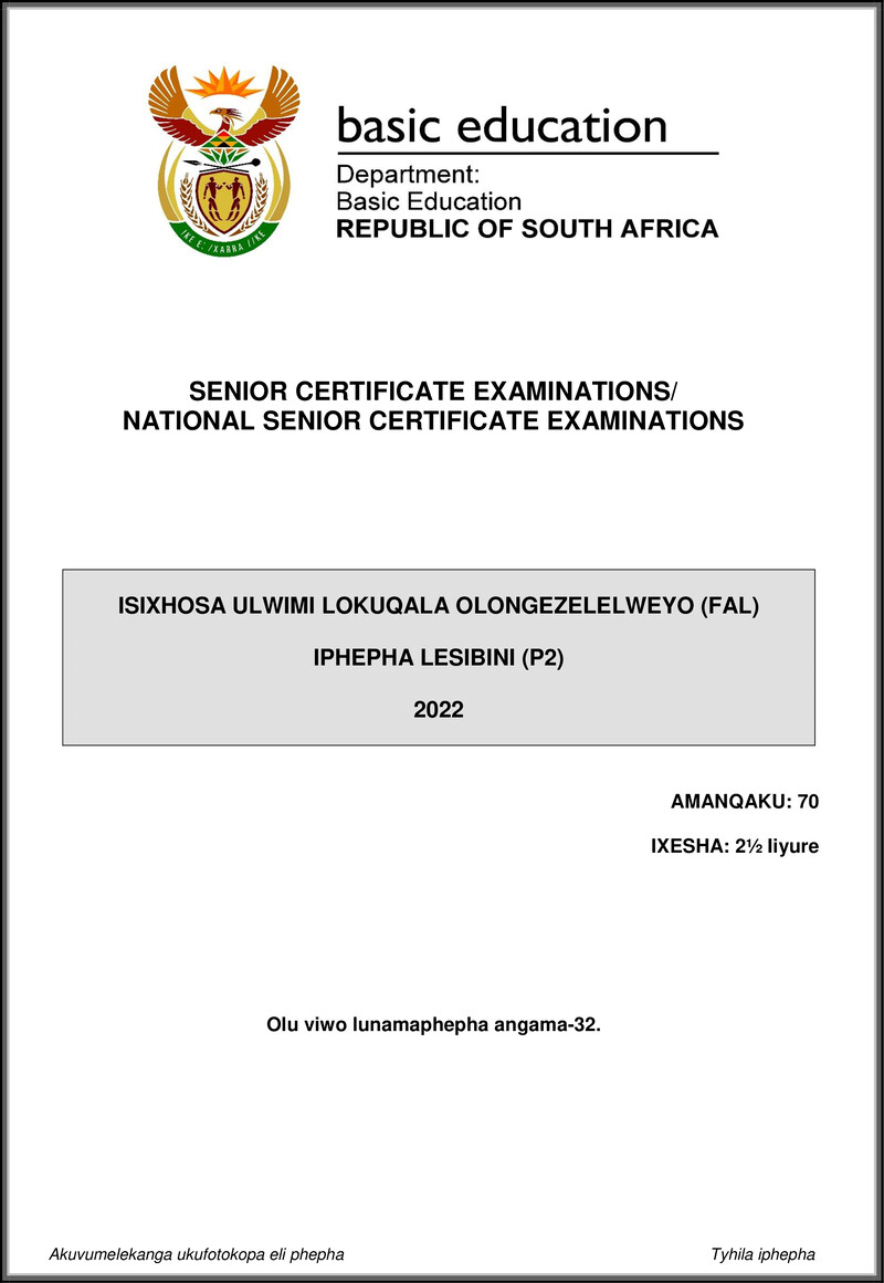 Isixhosa Fal P2 May June 2022 Gr12
