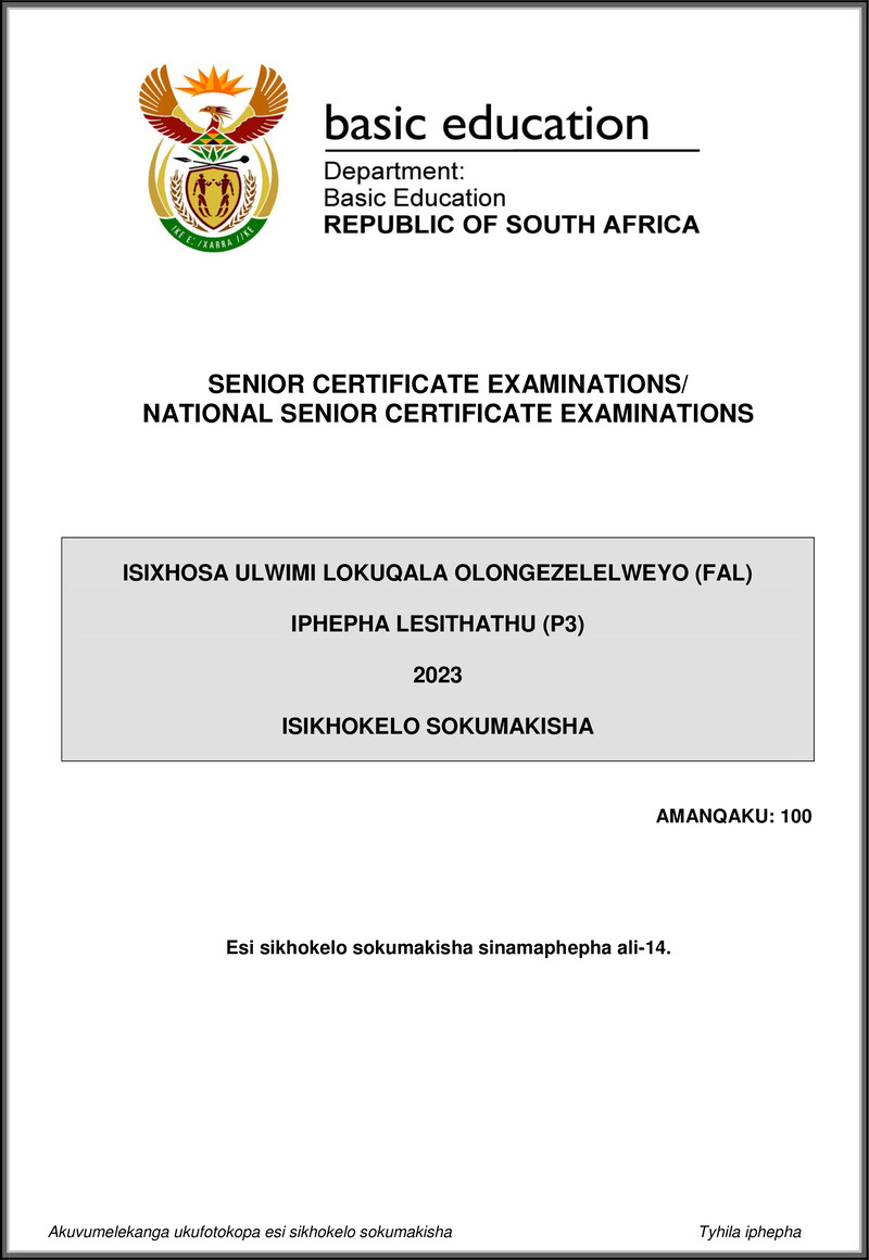 Isixhosa Fal P3 May June 2023 Mg Gr12