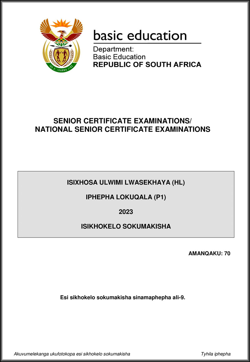 Isixhosa Hl P1 May June 2023 Mg Gr12