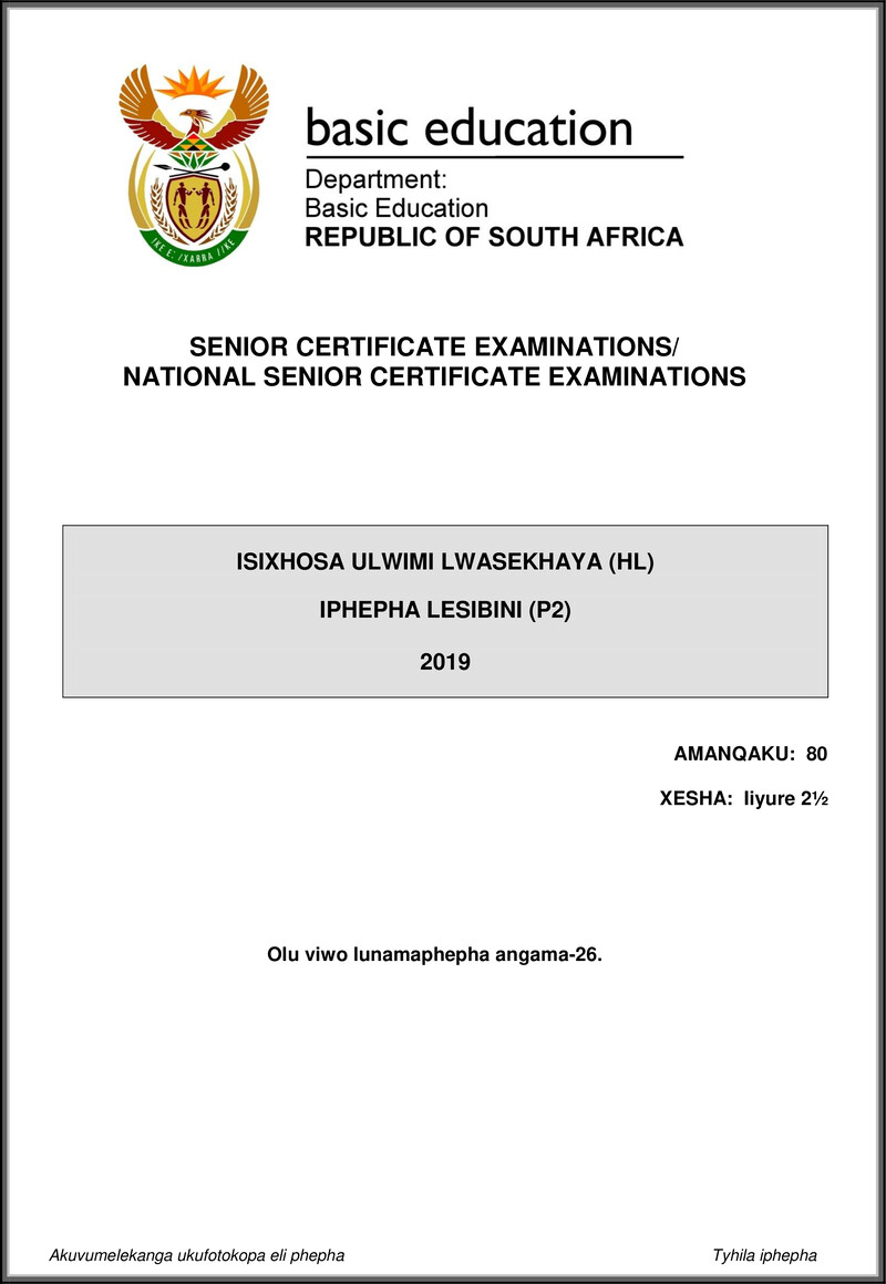 Isixhosa Hl P2 May June 2019 Gr12