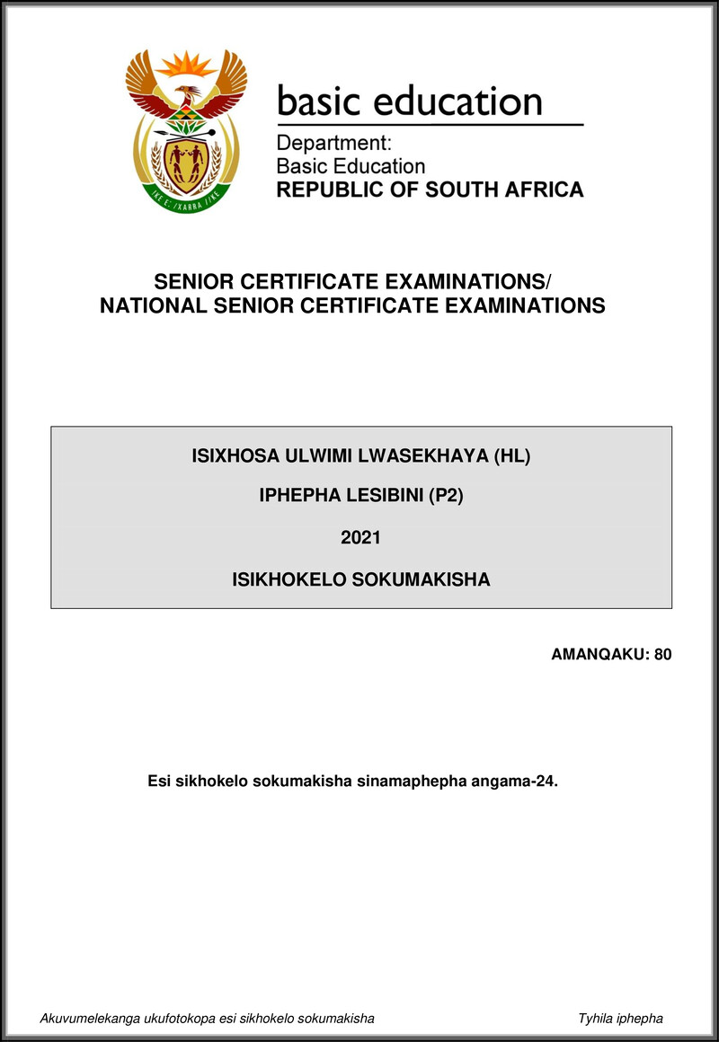 Isixhosa Hl P2 May June 2021 Mg Gr12