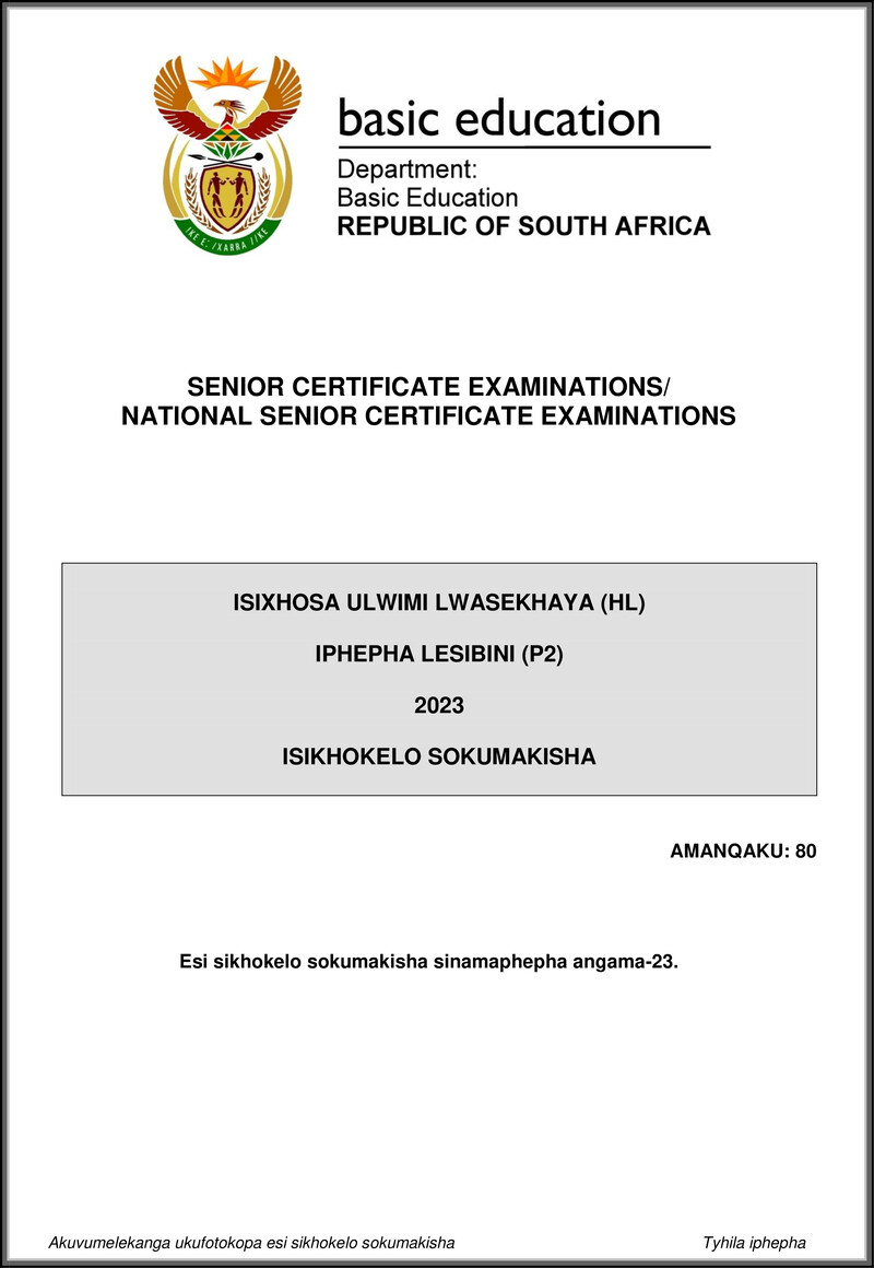 Isixhosa Hl P2 May June 2023 Mg Gr12