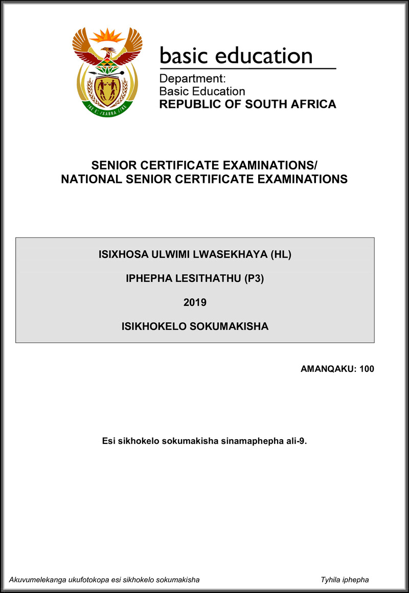Isixhosa Hl P3 May June 2019 Memo Gr12
