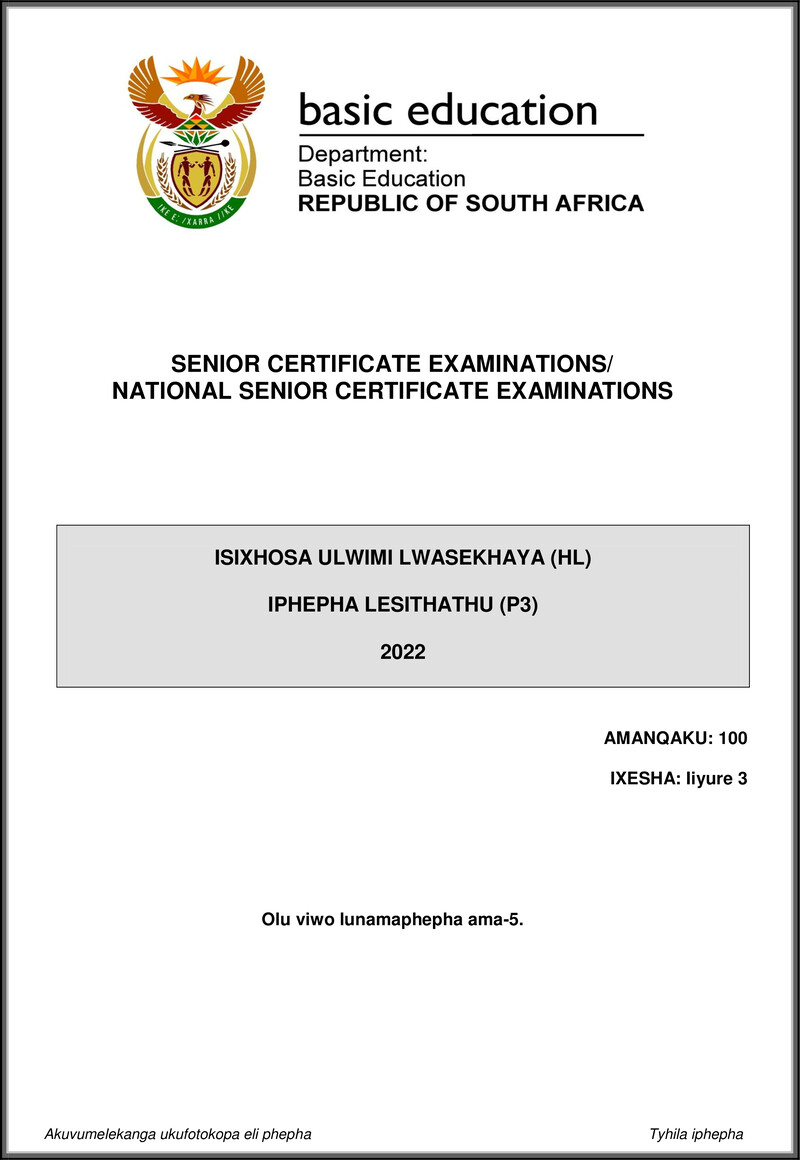 Isixhosa Hl P3 May June 2022 Gr12