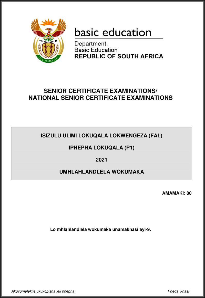 Grade 12 isiZulu past paper 2021 – isizulu fal p1 may june 2021 mg gr12