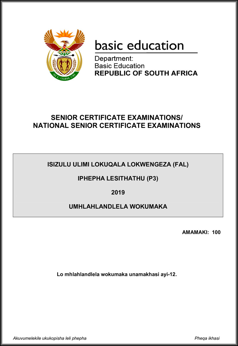 Isizulu Fal P3 May June 2019 Memo Gr12