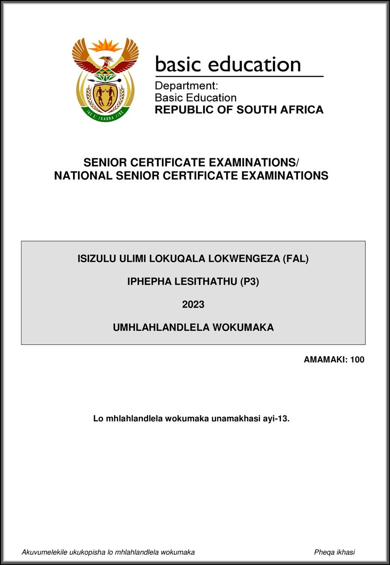 Isizulu Fal P3 May June 2023 Mg Gr12