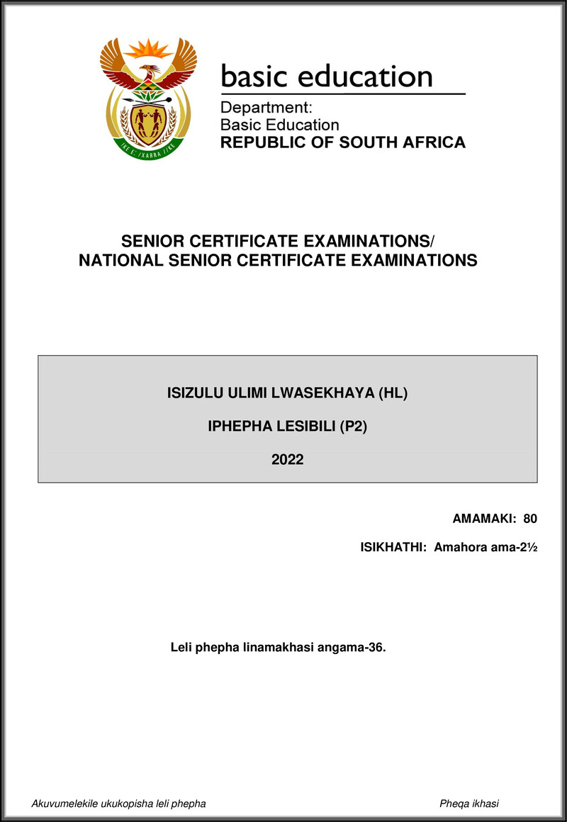 Isizulu Hl P2 May June 2022 Gr12