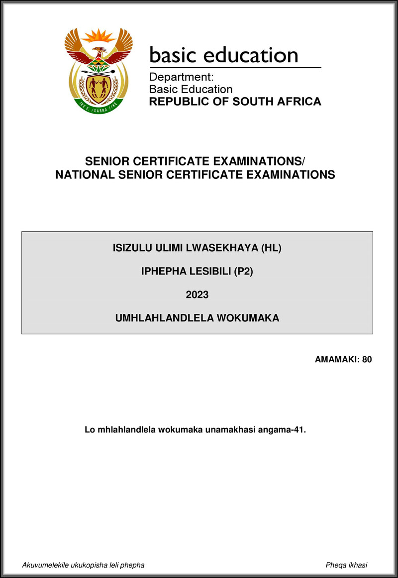 Isizulu Hl P2 May June 2023 Mg Gr12