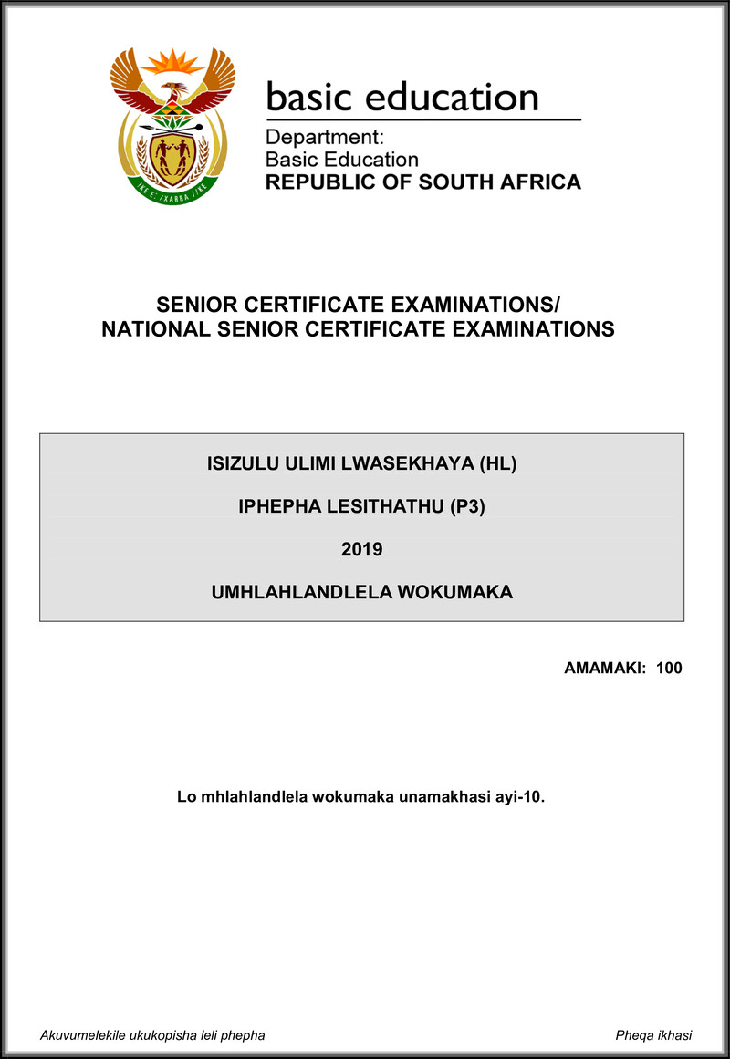 Isizulu Hl P3 May June 2019 Memo Gr12