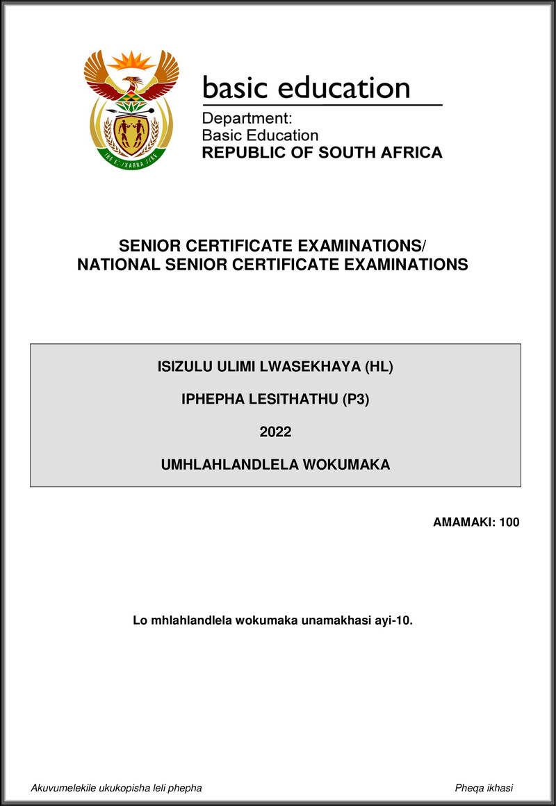 Isizulu Hl P3 May June 2022 Mg Gr12