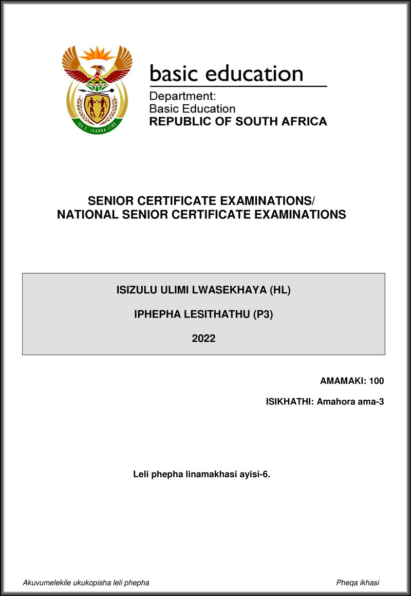 Isizulu Hl P3 May June 2022 Gr12