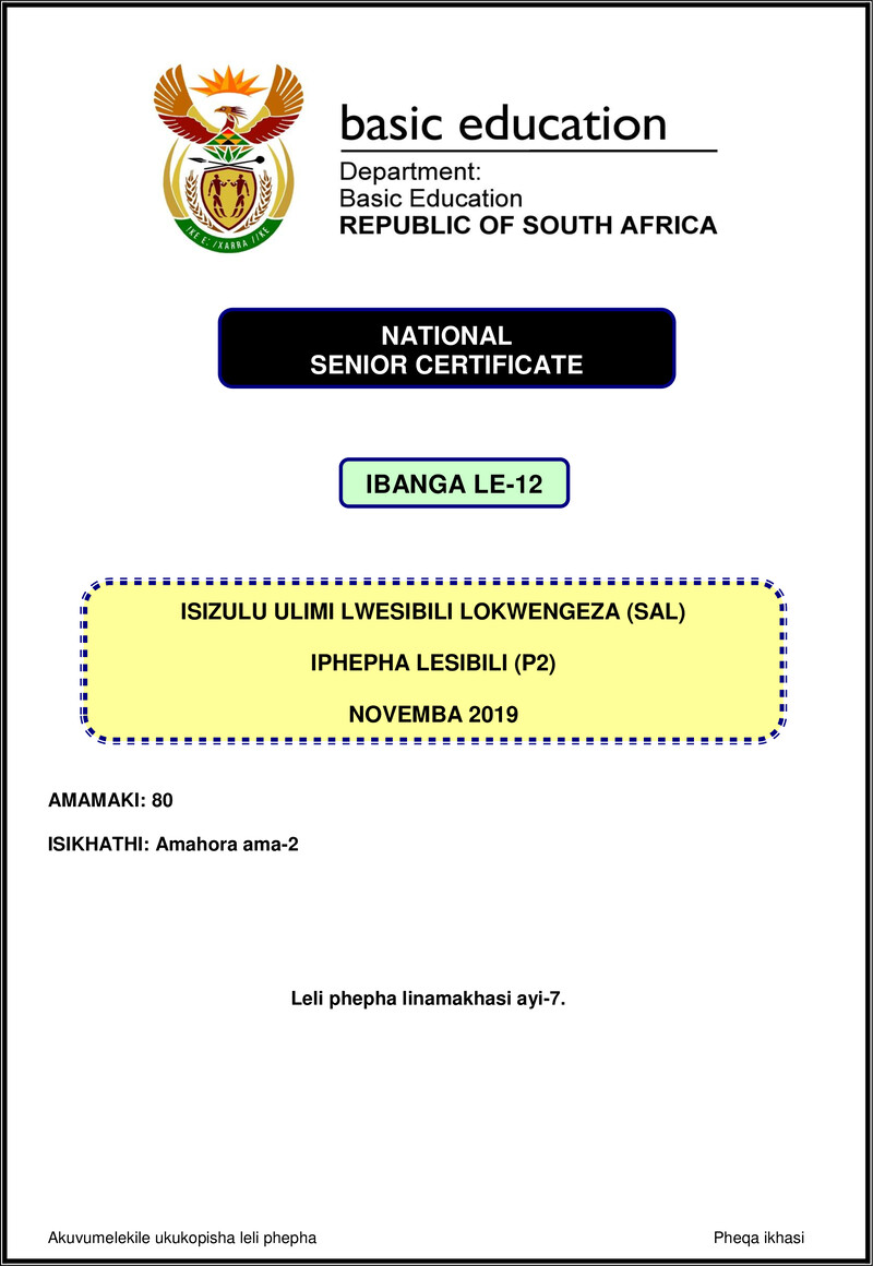 Isizulu Sal P2 Nov 2019 Gr12