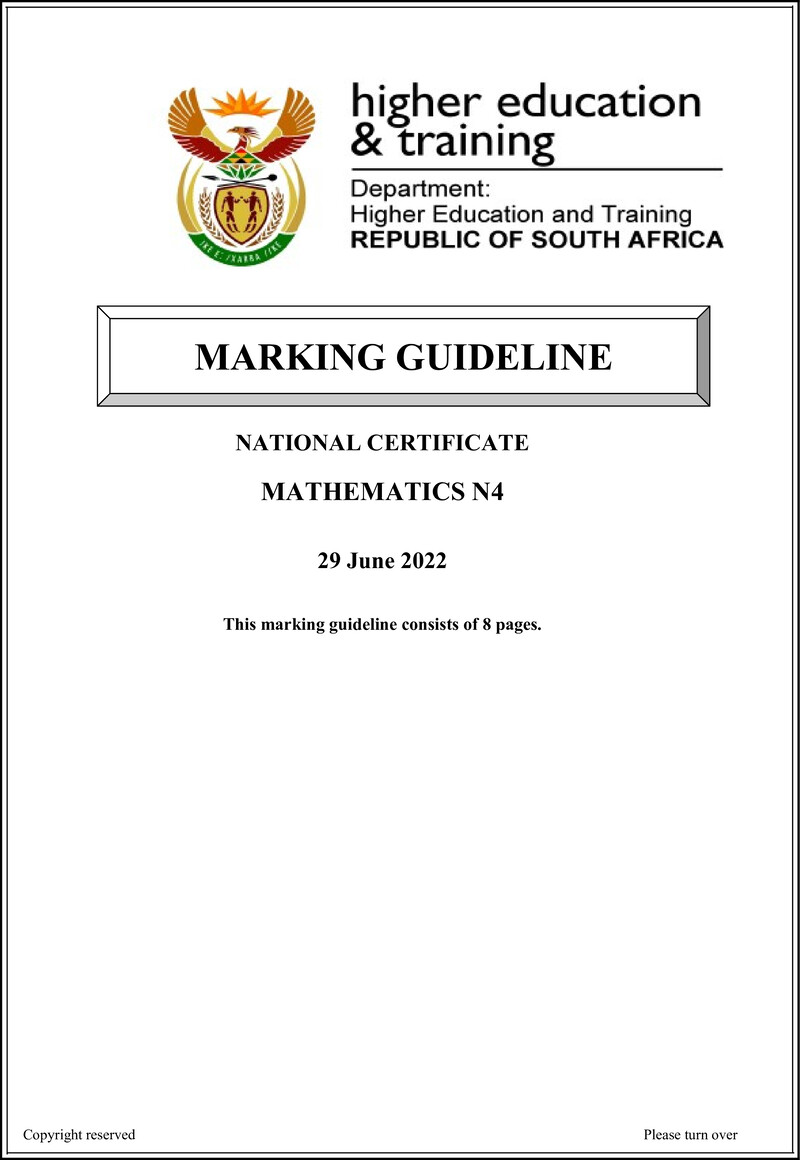 T1020 Mathematics N4 Memo Aug 2022