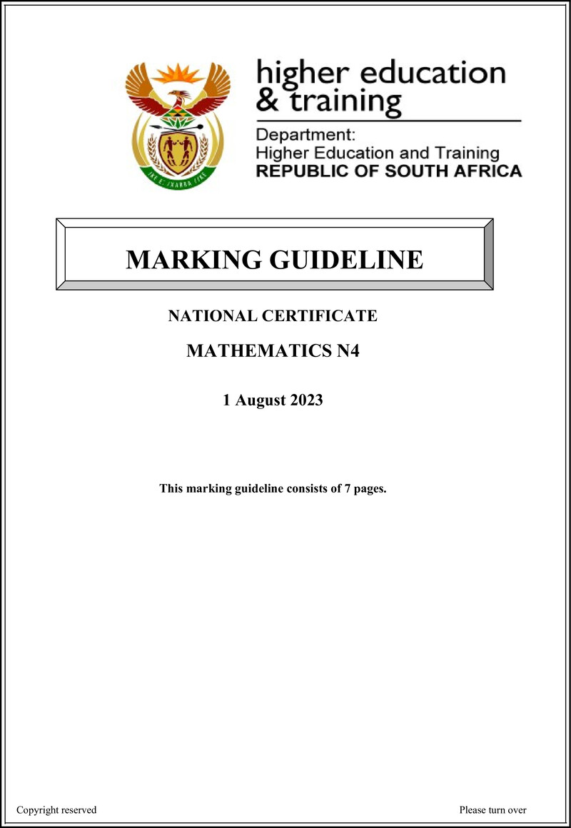 T1020 Mathematics N4 Memo Aug 2023