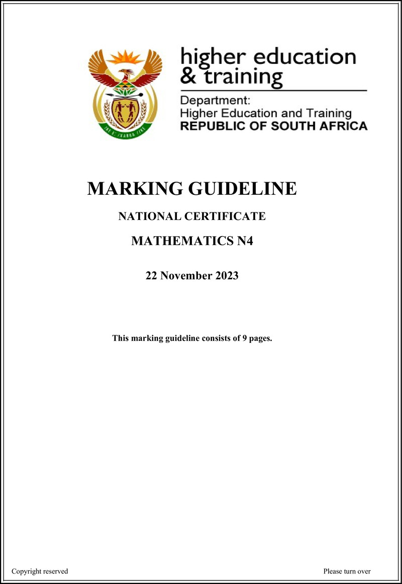 T1020 Mathematics N4 Memo Nov 2023