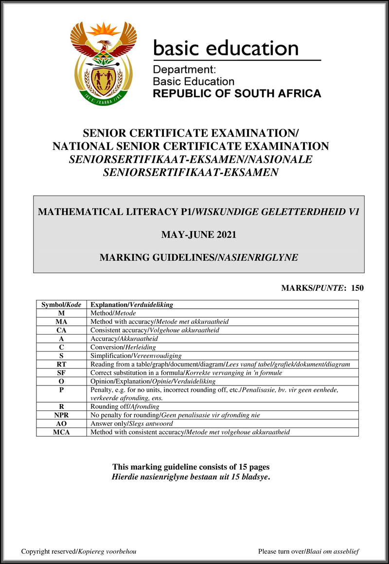 Mathematical Literacy P1 May June 2021 Mg Afr Eng Gr12