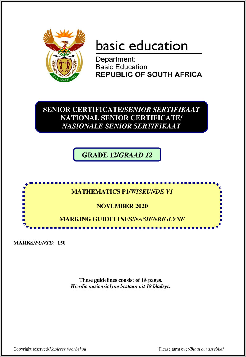 Mathematics P1 Nov 2020 Memo Afr Eng Gr12