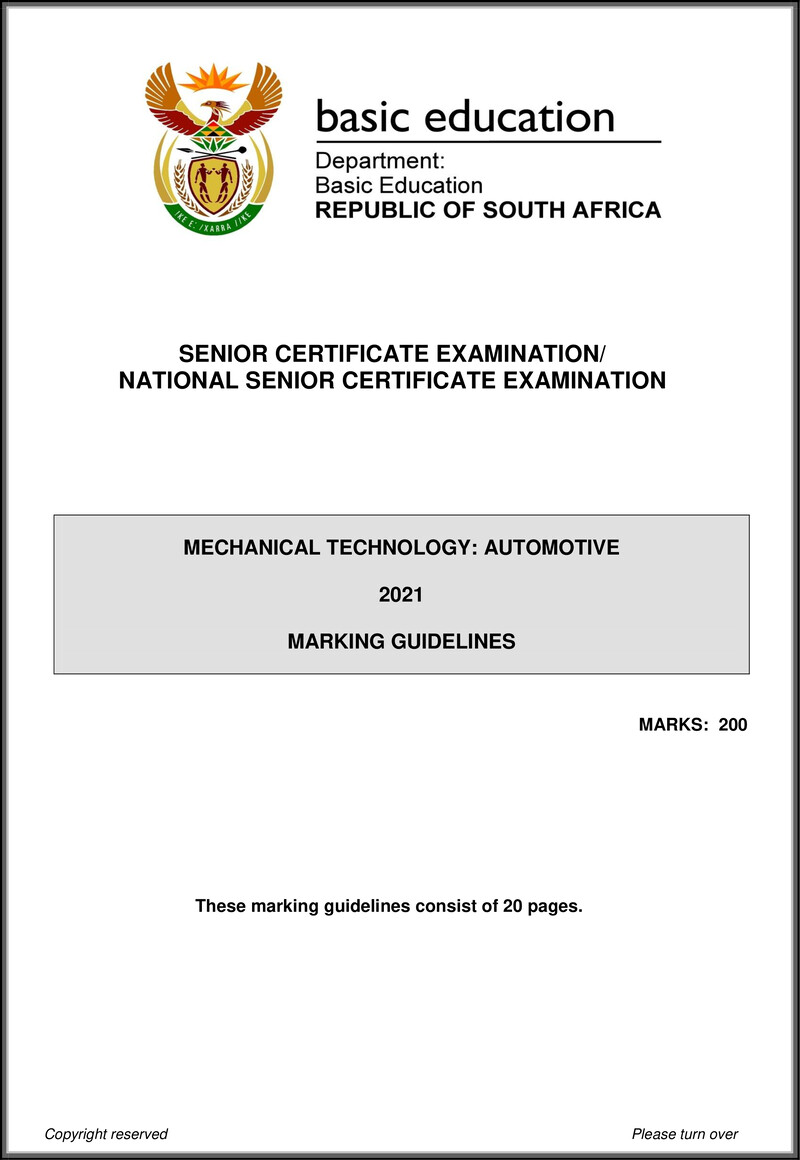 Grade 12 Mechanical Technology past paper 2021 – mechanical technology may june 2021 automotive mg eng gr12