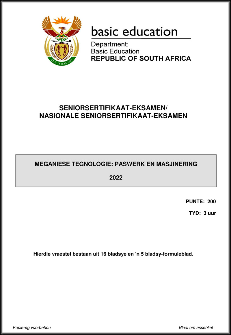 Mechanical Technology May June 2022 Fitting And Machining Afr Gr12