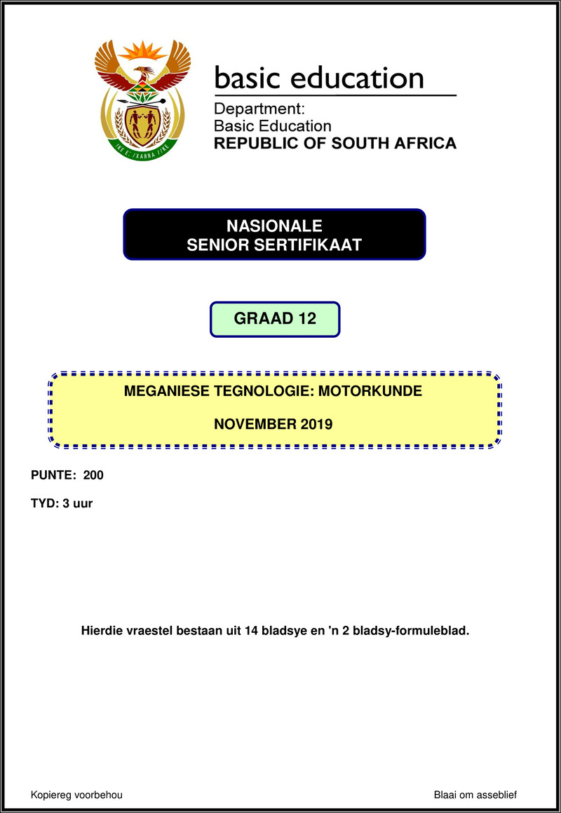 Mechanical Technology Nov 2019 Automotive Afr Gr12