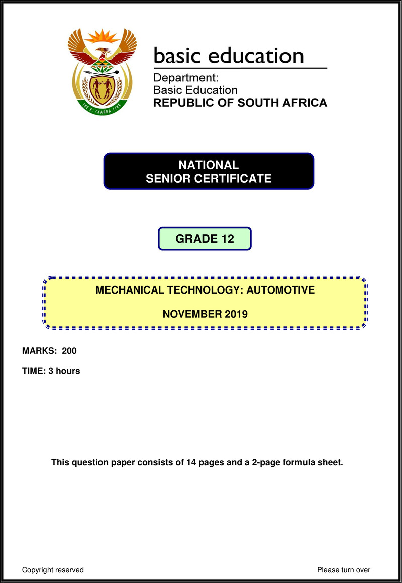 Mechanical Technology Nov 2019 Automotive Eng Gr12