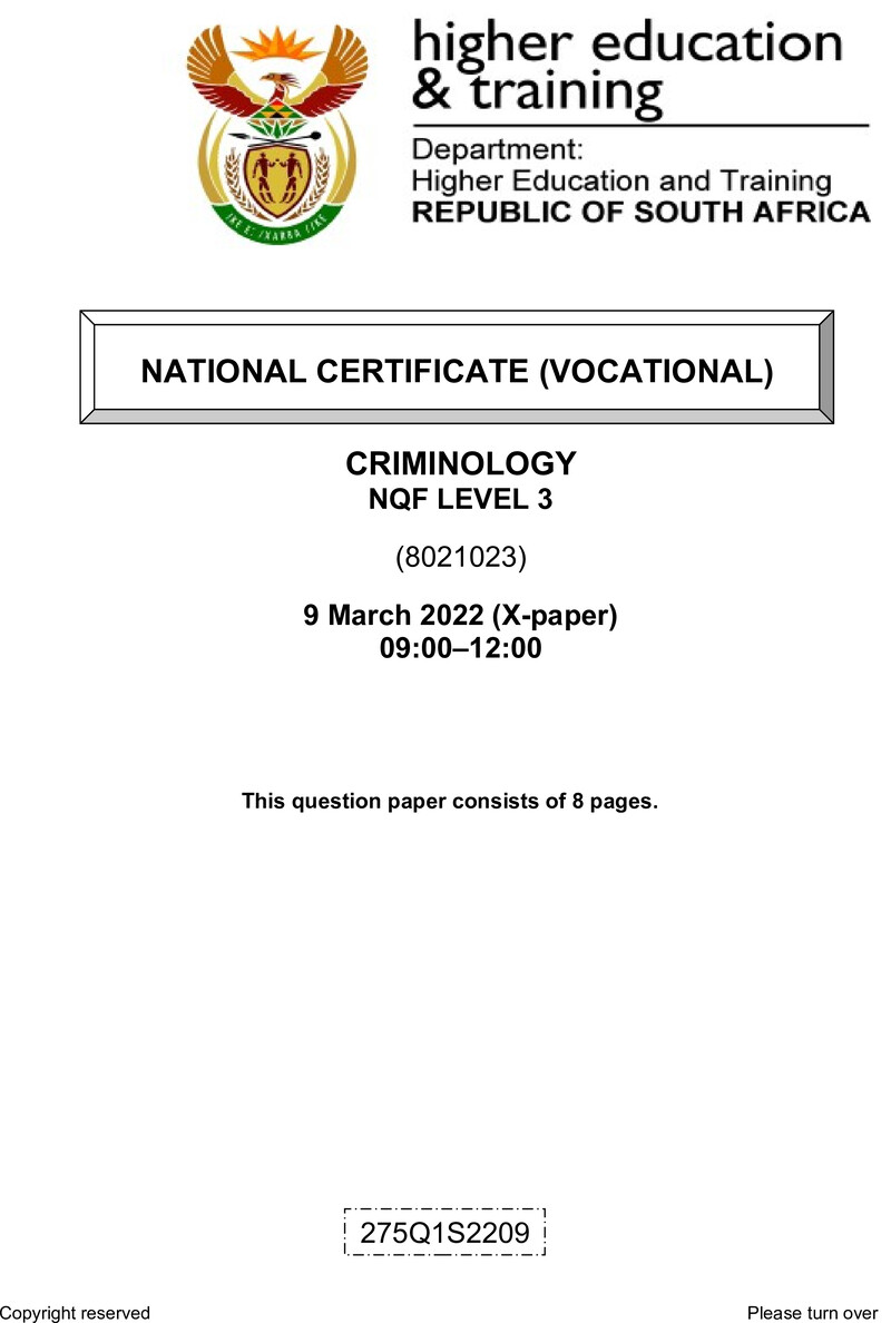 Criminology L3 Supp QP Feb 2022 Edited