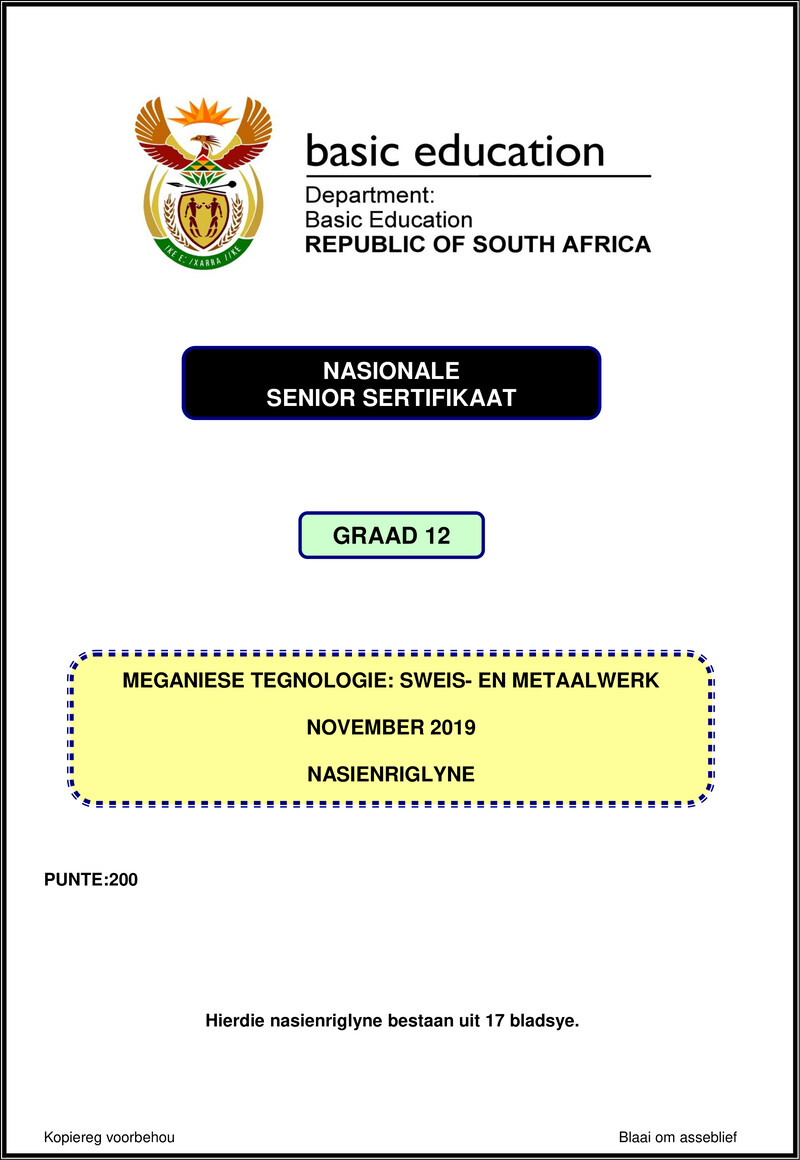 Mechanical Technology Nov 2019 Welding Memo Afr Gr12