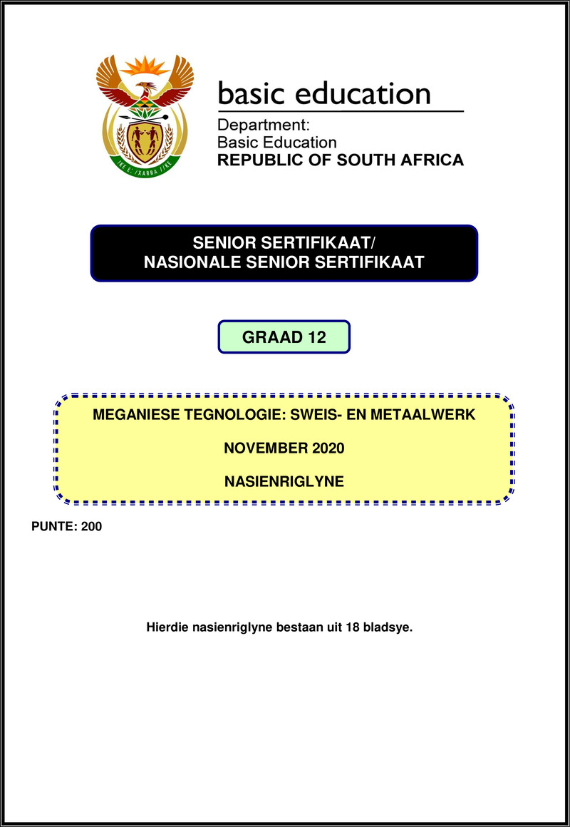 Mechanical Technology Nov 2020 Welding And Metalwork Memo Afr Gr12