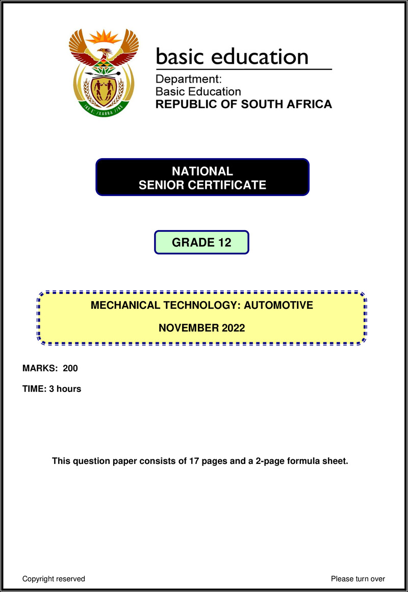 Mechanical Technology Nov 2022 Automotive Eng Gr12