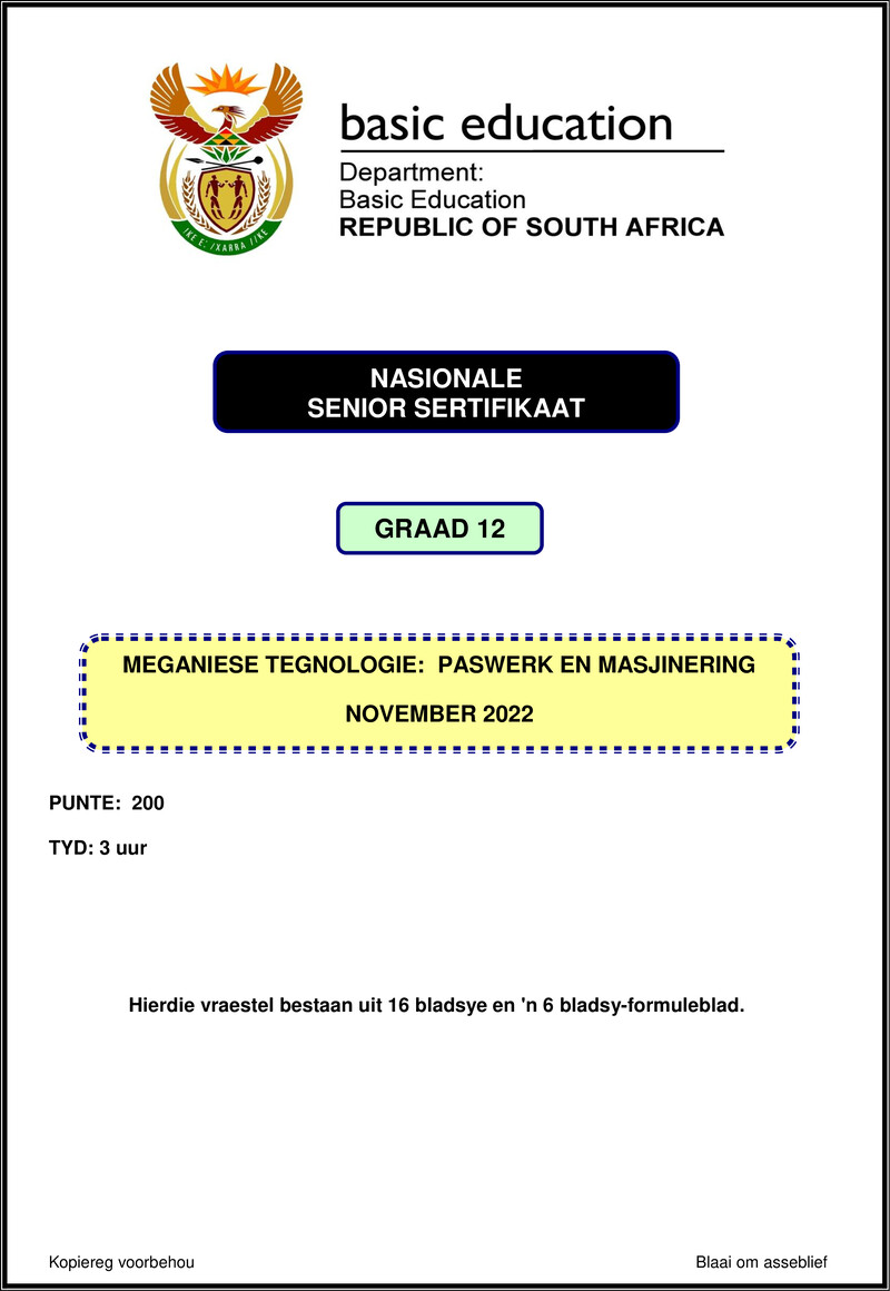 Mechanical Technology Nov 2022 Fitting Machining Afr Gr12